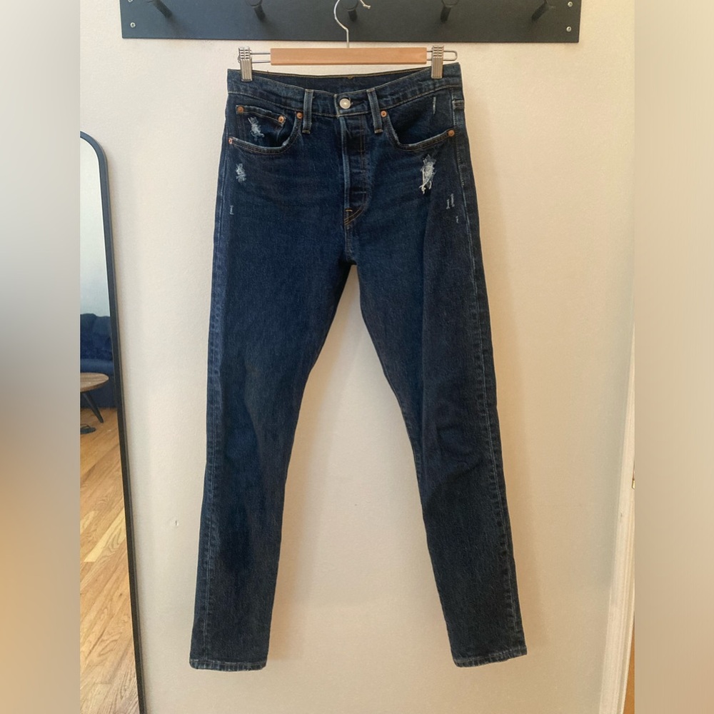Levi’s 501 S skinny dark blue denim jeans high rise size 27/32